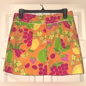 Lilly Pulitzer Fruit Print Orange Cherries Bananas A-Line Skort Sz 4 VGUC